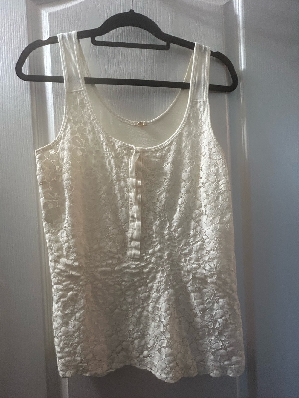 J. Crew Cream Lace Henley Tank Top